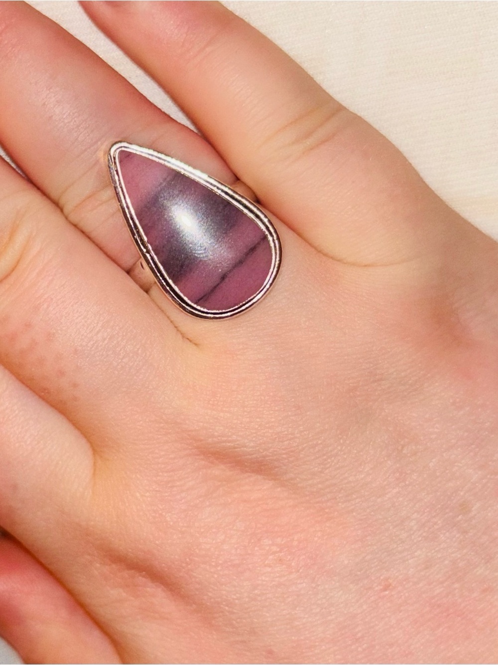 Pink Jasper Silver Ring Size 10